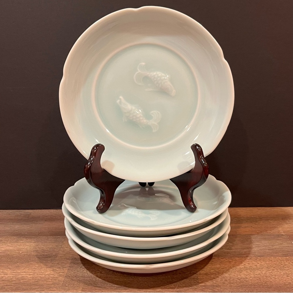 Vintage Horchow Koi Celadon Plates (5)